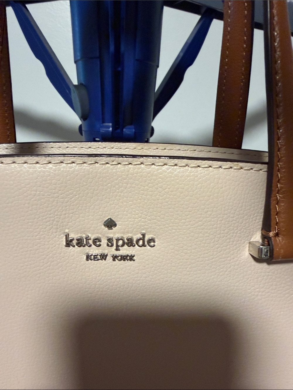 Kate Spade Cream, Peach & Brown Leather Satchel with crossbody strap - Picture 2 of 16